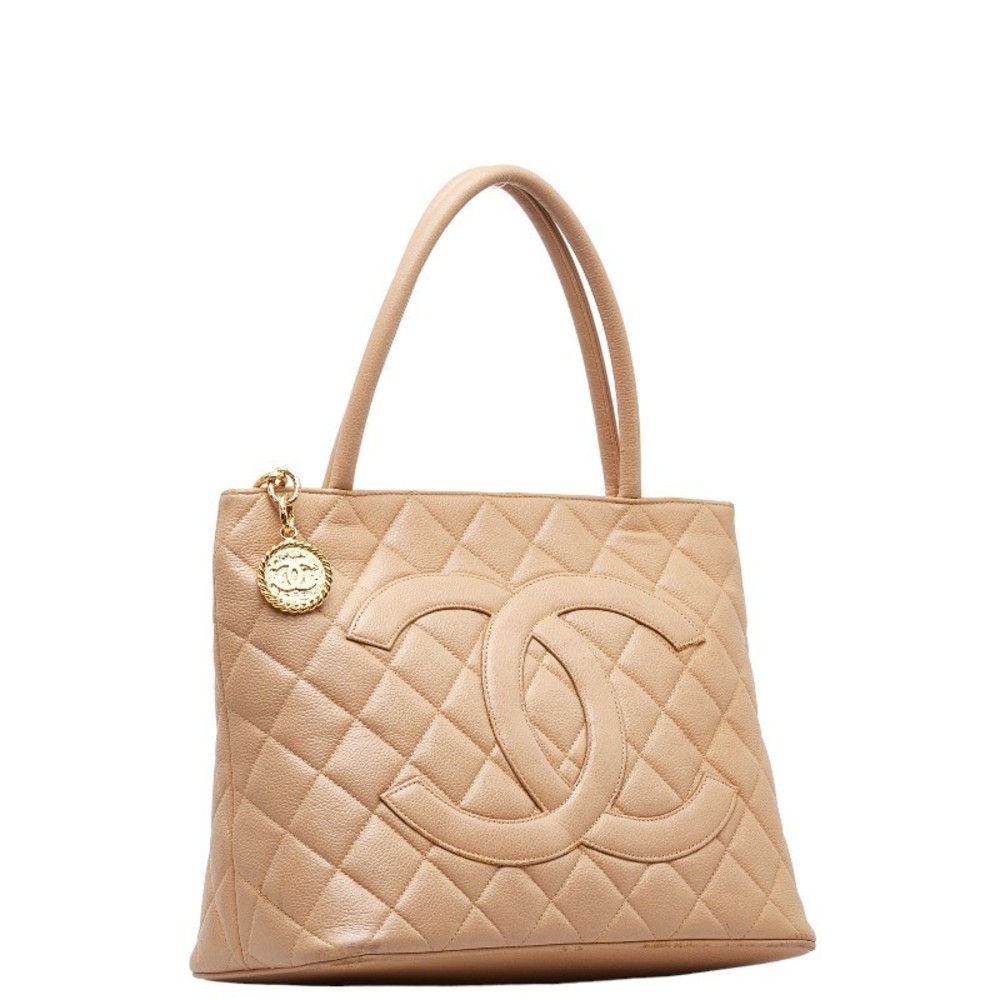 Chanel Medallion Bag Matelasse Caviar Tote Coco Mark Beige